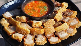 หมูกรอบ หมูกรอบทอดน้ำปลา ไม่ต้องตากแดดทำง่ายๆก็กรอบได้  / Pork belly crispy