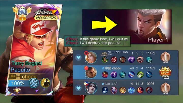ENEMY REGRET BANNING CHOU 🤣 he didn’t know my paquito oneshot - Mobile Legends