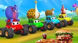 Funny Animals Game with Monster Cars in Forest | Fat Animals Race in Jungle Animal Comedy Videos 3D