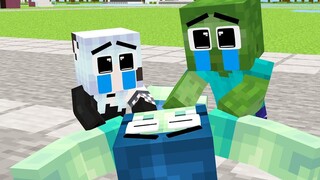 Monster School Baby Wolf ช่วยชีวิตครอบครัวซอมบี้ตัวน้อย - Sad Story - Minecraft Animation