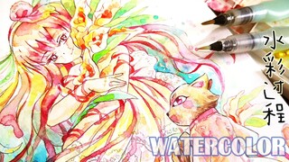Colorful love water color painting process水彩作画过程