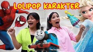 BORONG PERMEN LOLIPOP COKLAT KARAKTER !! ADA KERETA THOMAS EXE DORAEMON SPIDERMAN ELSA !! Drama Lucu