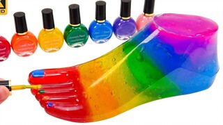 将多种颜色的史莱姆制作彩虹脚，QQ弹弹真好玩，早教亲子创意手工