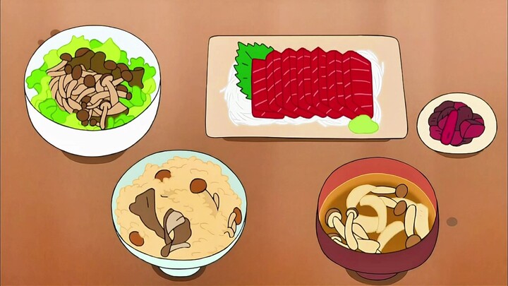 [Crayon Shin-chan] Makan malam hari ini adalah nasi jamur dengan perut babi rebus dan sup miso.