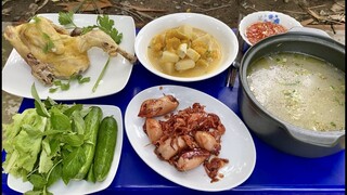 real MUKBANG || Mực Ống Nhồi Thịt Khìa Nước Dừa, Gà Nấu Cháo, Bí Hầm Sa-Kê