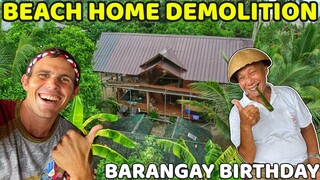 PHILIPPINES BEACH HOME DEMOLITION! Barangay Birthday Lunch Party (Cateel, Davao)