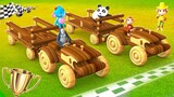 Funny Animals Wooden Tractor Race in Forest | Monkey and Elephant Forest Comedy Videos 3D Cartoons
