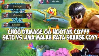 CHOU DAMAGE GA NGOTAK COYY SATU VS LIMA PUN SAVAGE 2 KALI - MOBILE LEGEND INDONESIA