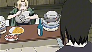 Tsunade replenished her chakra and ate all the food, and also set her sights on Tuntun.