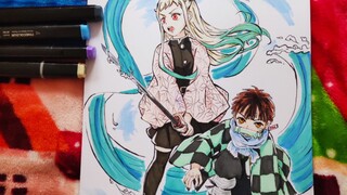 Hanako-kun dan Nezuko (Menggambar dengan marker)