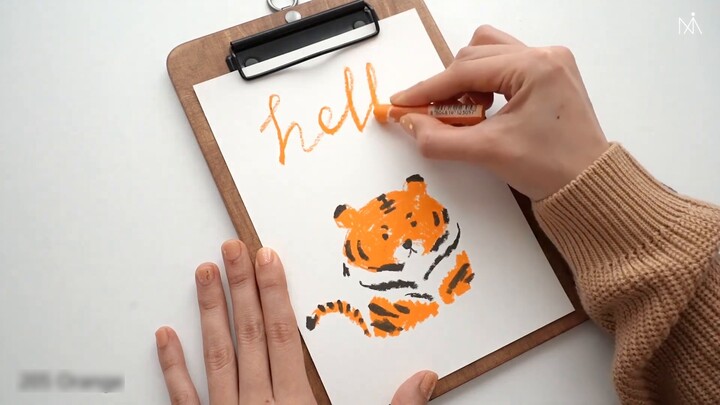【Oil pastel】Hello 2022 New Year's card Year of the Tiger theme illustration