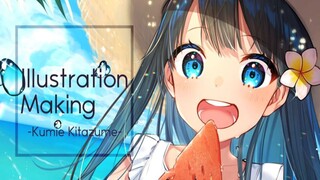 【イラストメイキング（Explanation Payment き）】スイカ大好きっ子ちゃん-Illustration Making-【speed painting】