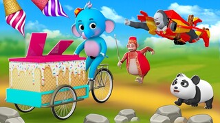 Funny Animals Turkish Ice Cream Elephant Thief Monkey & Gorilla 3D Animals Comedy Videos in Jungle