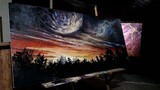 Melukis sunset dan planet || sunset painting and planet painting