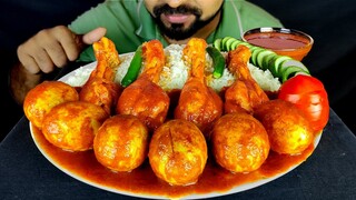 CHICKEN LEG PIECE and EGG CURRY, RICE, CHICKEN GRAVY, SALAD, CHILI ASMR MUKBANG| #LiveToEATT