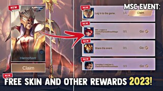 NEW! CLAIM FREE MSC SKIN AND RANDOM SKIN + REWARDS! NEW MSC EVENT 2023 | MOBILE LEGENDS 2023