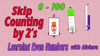 Numberblocks Counting by 2's to 100 (One Hundred) - Learn Even Numbers with Alvieya