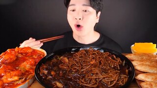 mukbang mì tương đen, tôm nướng và dumbling #food