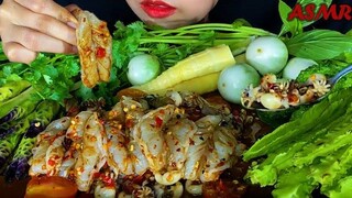 ASMR SPICY TAM RAW SHRIMP WITH SQUID(ตำกุ้งสดปลามุก 🔥🦐)( EATING SOUNDS)