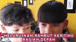 cara meluruskan rambut keriting bagian depan