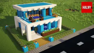 Blue modern house in Minecraft - tutorial