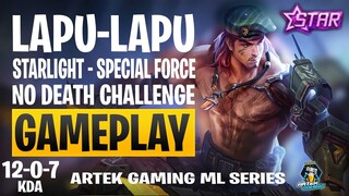 LAPU-LAPU NO DEATH CHALLENGE MOBILE LEGENDS! 12-0-7 KDA USING THE NEW LAPU-LAPU STARLIGHT SKIN