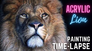 Painting a Lion portrait in Acrylic Paint | TIME-LAPSE |