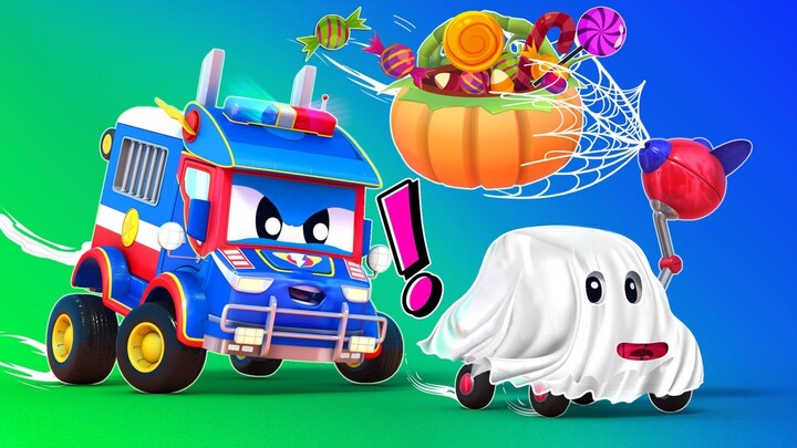 Truk super HALLOWEEN: Truk Ninja Super vs Hantu Seram Kota Mobil - Kartun truk untuk anak-anak