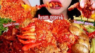 ASMR AYAM GEPREK + SAMBEL CUMI + TUMIS LABU SIAM + JENGKOL GORENG | ASMR MUKBANG INDONESIA