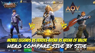 MOBILE LEGENDS VS ARENA OF VALOR VS HEROES ARENA | HERO COMPARE CINEMATIC ANIMATION SIDE B SIDE 2019