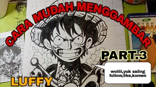 cara mudah menggambar anime one piece Luffy