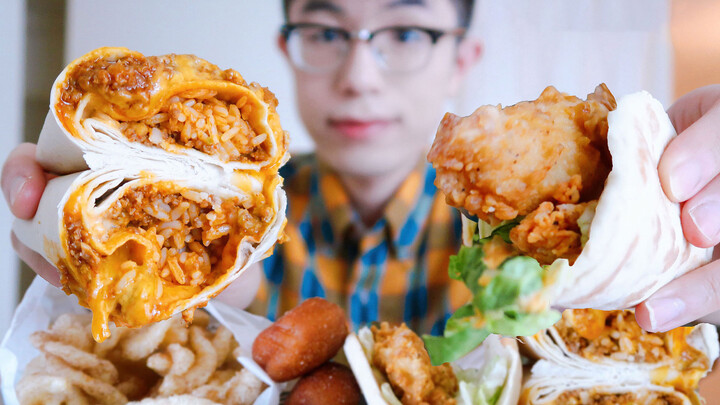 Chewing|Beef and Cheese Burrito + Crispy Fried Chicken Grill