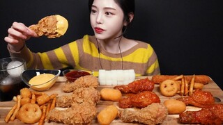 [Mukbang TV] - GÀ RÁN SỐT GIA VỊ, PHÔ MAI VIÊN, KHOAI TÂY CHIÊN | ASRM