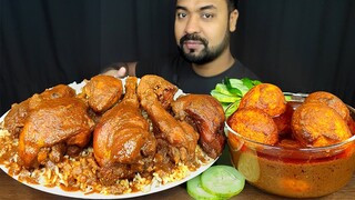 SPICY DESI STYLE CHICKEN CURRY, EGG CURRY, SALAD, CHILI, GRAVY, RICE MUKBANG EATING SHOW | BIG BITES