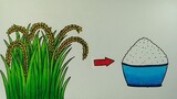Menggambar padi dan nasi || Cara menggambar asal hasil