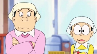 Nobita and his father are the chefs. Mom and Doraemon are very satisfied, but Nobita is not satisfie