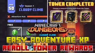 Easy Adventure XP to Max Rank & Free Reroll Tower Rewards, Minecraft Dungeons