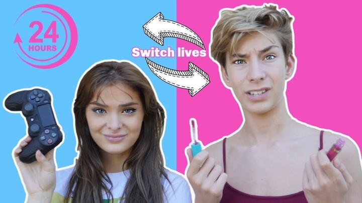 SWITCHING LIVES With My BROTHER Sawyer For a Day **24 HOUR CHALLENGE**🔄😂|Brighton Sharbino