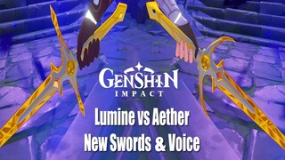 Lumine vs Aether - New Swords & Voice Showcase We Will Be Reunited Story Genshin Impact