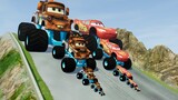 Big & Small Monster Truck Tow Mater vs Big & Small Monster Truck McQueen vs DOWN OF DEATH BeamNG