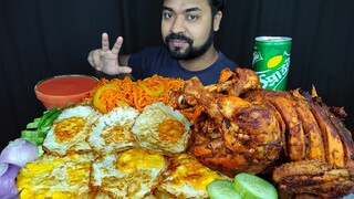 SPICY WHOLE GRILLED CHICKEN, SCHEZWAN NOODLES, FRIED EGGS, TOMATO SAUCE ASMR MUKBANG EATING SHOW ||