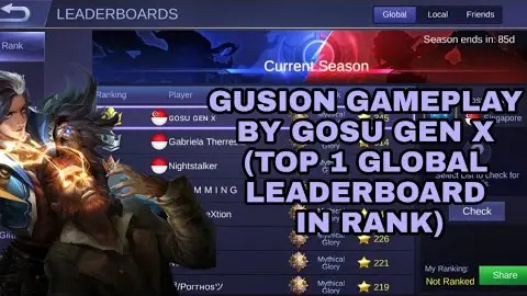 GUSION GAMEPLAY BY TOP 1 GLOBAL HIGHEST RANK PLAYER(GOSU GEN X)