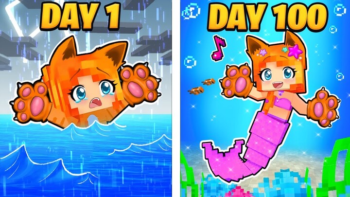 I Survived 100 DAYS as a MERMAID KITTEN in Minecraft!