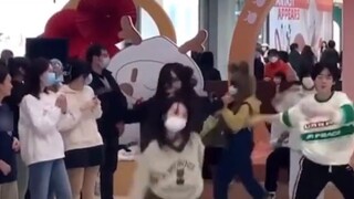 A rabbit jumps randomly on the dance floor. Panorama of Zhang Yuanying