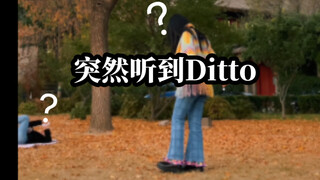 在落叶中跳了Ditto，旁边是躺在地上的陌生同学。北京大学｜New Jeans｜Kpop