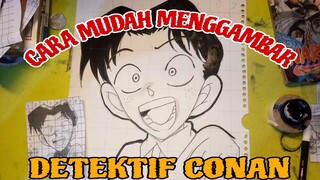 cara mudah menggambar karekter anime detektif Conan