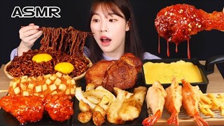 ASMR MUKBANG| 직접 만든 짜짜로니 & 양념치킨 스테이크 치즈 먹방 & 레시피 FRIED CHICKEN AND STEAK EATING