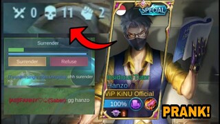 HANZO 11X FEED PRANK! AUTO SURRENDER MLBB