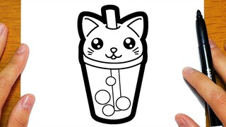 BELAJAR MELUKIS TEH SUSU MUTIARA KUCING KAWAII | Lukisan yang mudah