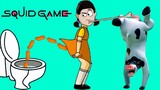 SQUID DOLL's tummy doesn't work, a MMMM COW helped her. Squid Game animation. Funny moments